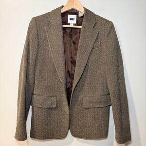 Vintage DKNY Womens Size 2 Houndstooth Wool 1 button Blazer Made In USA